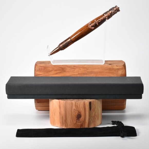 Hand Crafted Nautical Twist Pen in Antique Copper and Teak Wood - Picture 1 of 9